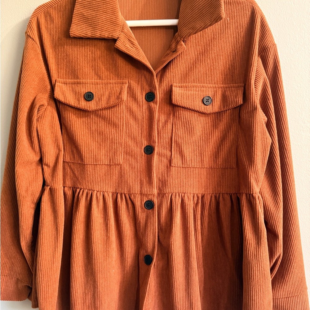 Women's Orange Corduroy babydoll shirt jacket